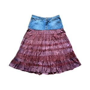 Vintage 90s Bill Blass Denim Maxi Skirt 10 Lace Fairy Grunge Whimsigoth Festival
